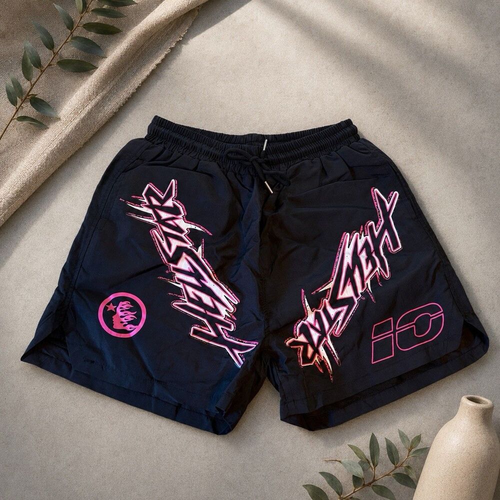 Hellstar Men’s Black Pink Graphic Athletic Shorts Size L NWT Streetwear